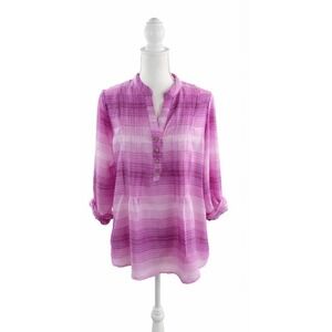 Zac & Rachel Purple Ombre Striped Tunic Top Roll Tab Casual Large Women's